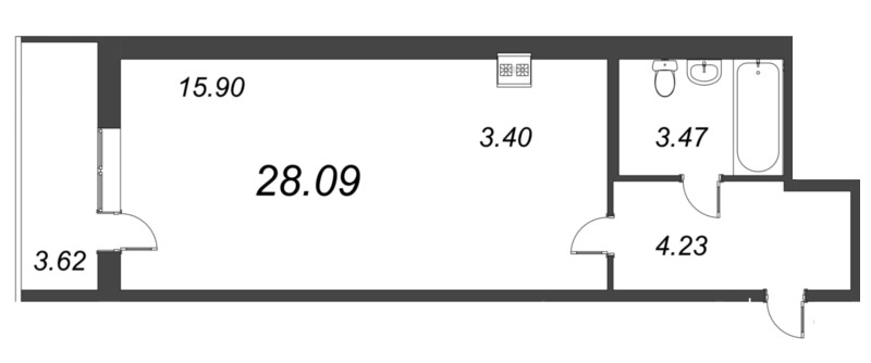 Квартира-студия, 28.09 м² - планировка, фото №1
