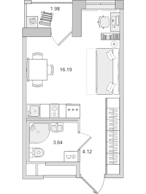 Квартира-студия, 25.93 м² в ЖК "Город Первых" - планировка, фото №1