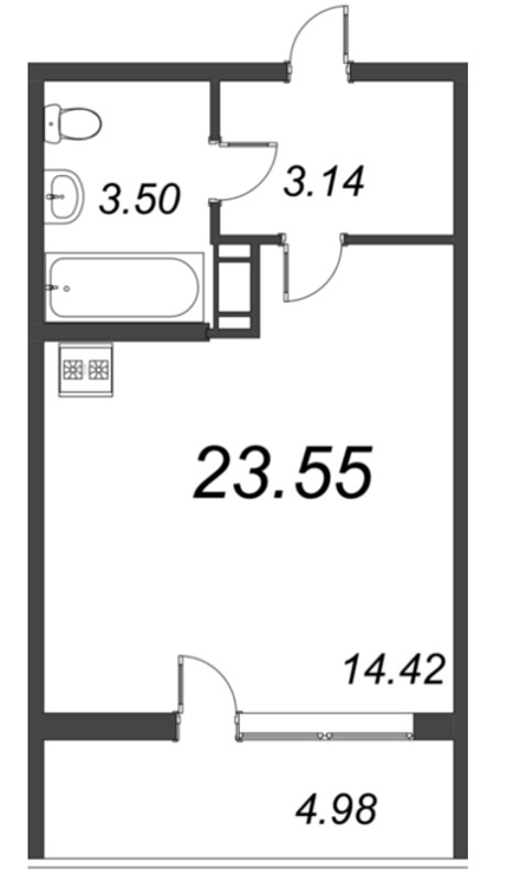 Квартира-студия, 23.6 м² - планировка, фото №1