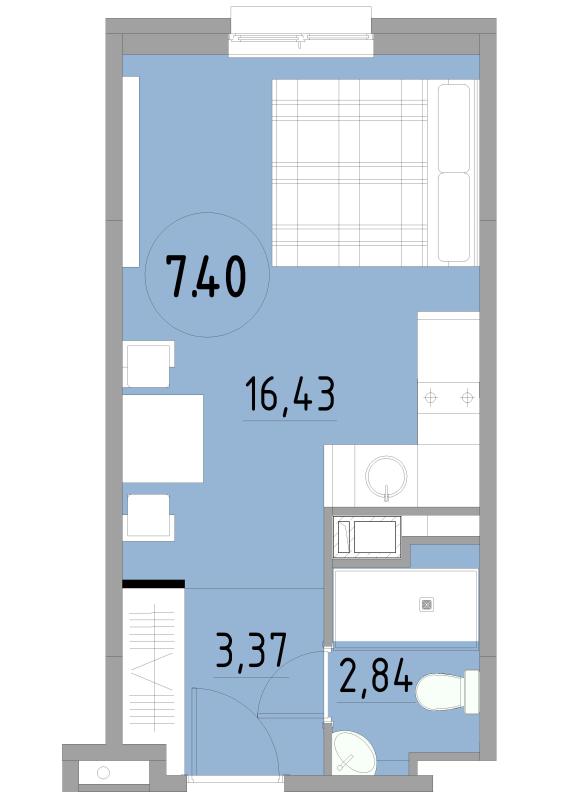 Квартира-студия, 22.64 м² в ЖК "Cosmos Smart Yuzhny" - планировка, фото №1