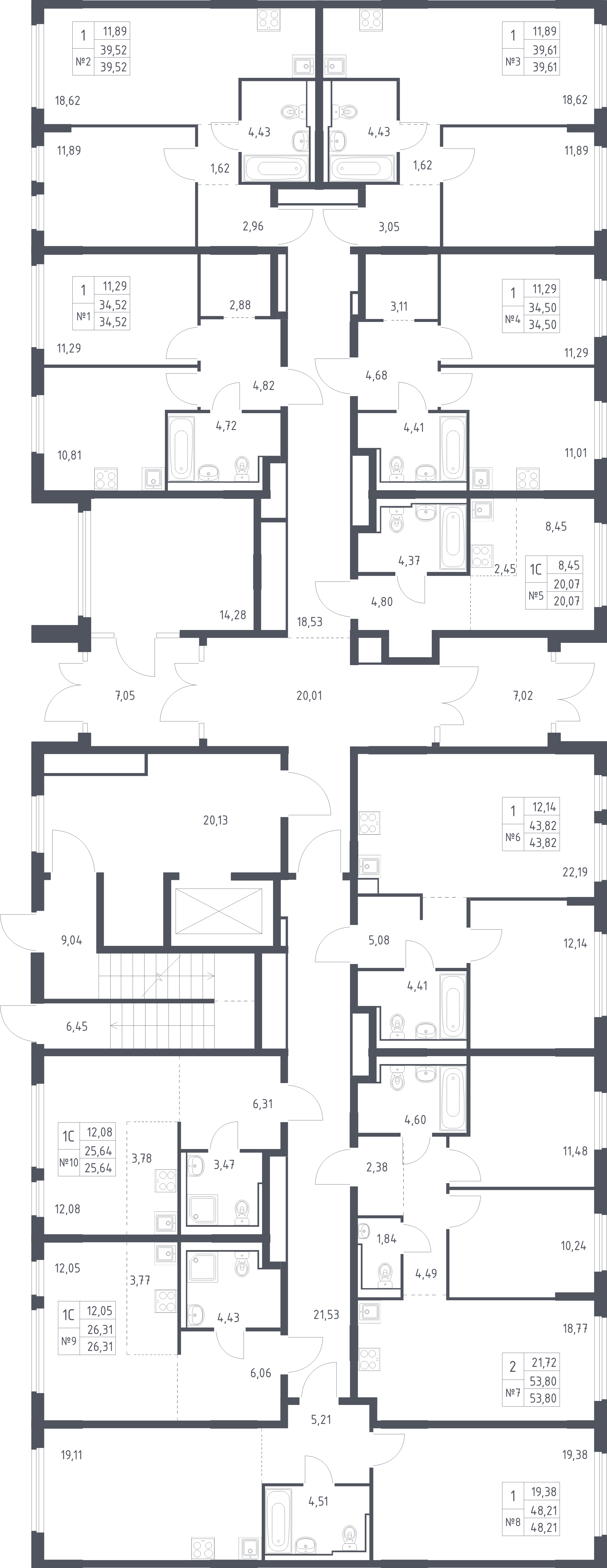 2-комнатная (Евро) квартира, 47.94 м² в ЖК "Новое Колпино" - планировка этажа