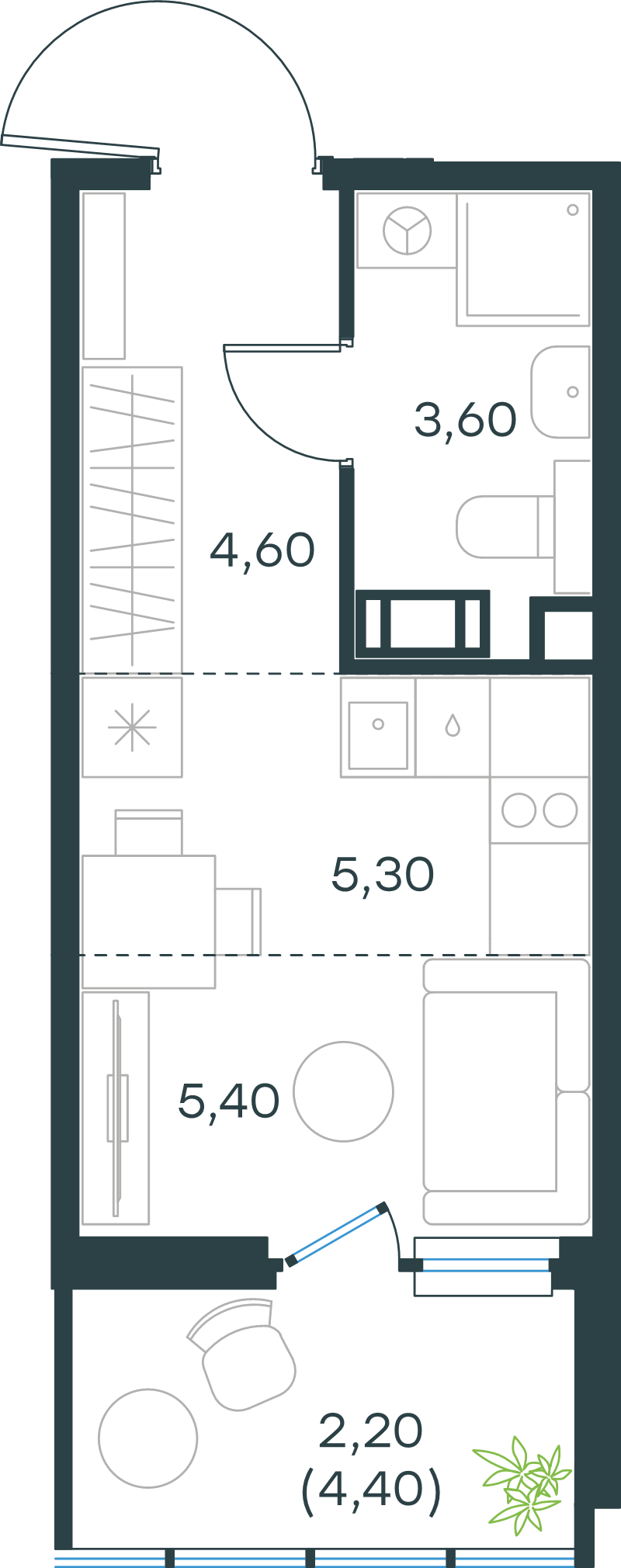 Квартира-студия, 21.1 м² в ЖК "Левел Мечникова" - планировка, фото №1