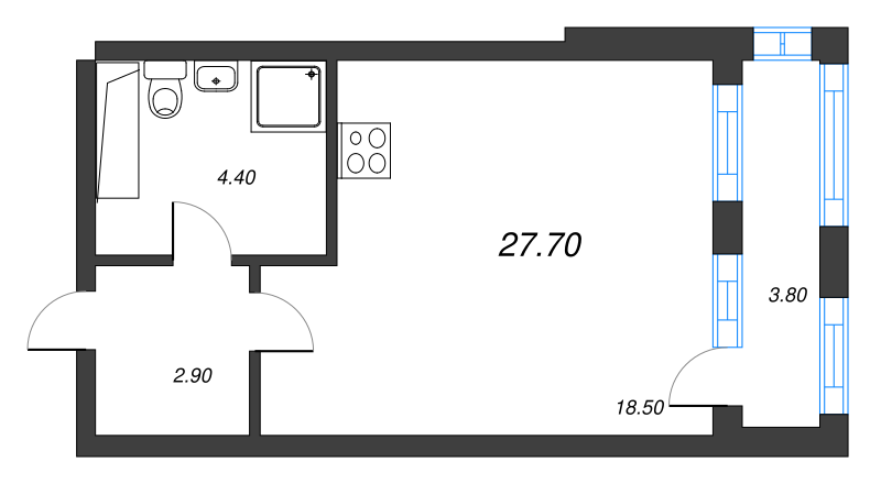 Квартира-студия, 27.6 м² в ЖК "Тайм Сквер" - планировка, фото №1