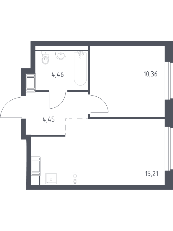 2-комнатная (Евро) квартира, 34.48 м² - планировка, фото №1