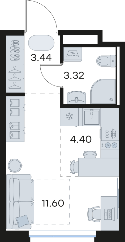 Квартира-студия, 22.76 м² в ЖК "GloraX Новоселье" - планировка, фото №1