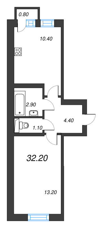 1-комнатная квартира, 32.2 м² в ЖК "ЭКО Квартал NEGA" - планировка, фото №1