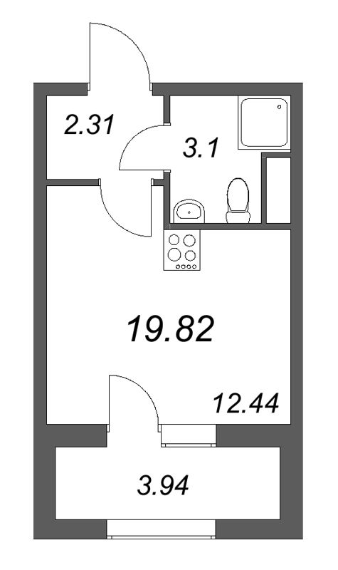 Квартира-студия, 19.82 м² в ЖК "Гранат" - планировка, фото №1