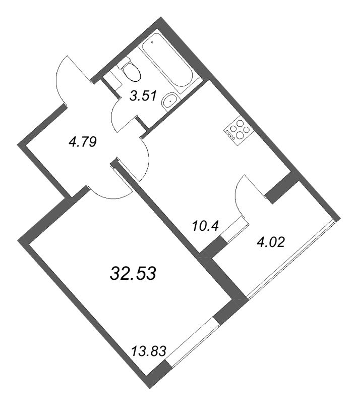 1-комнатная квартира, 32.53 м² в ЖК "Любоград" - планировка, фото №1