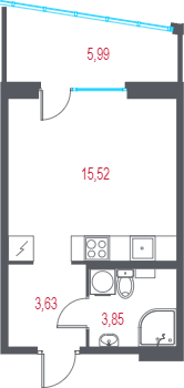 Квартира-студия, 24.8 м² в ЖК "Город-спутник Южный" - планировка, фото №1