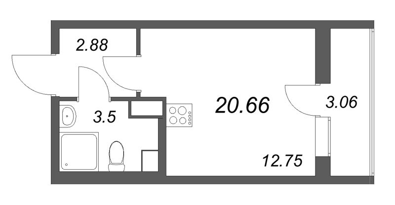 Квартира-студия, 20.66 м² в ЖК "Кинопарк" - планировка, фото №1