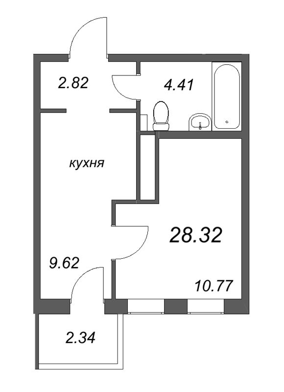 1-комнатная квартира, 28.32 м² - планировка, фото №1