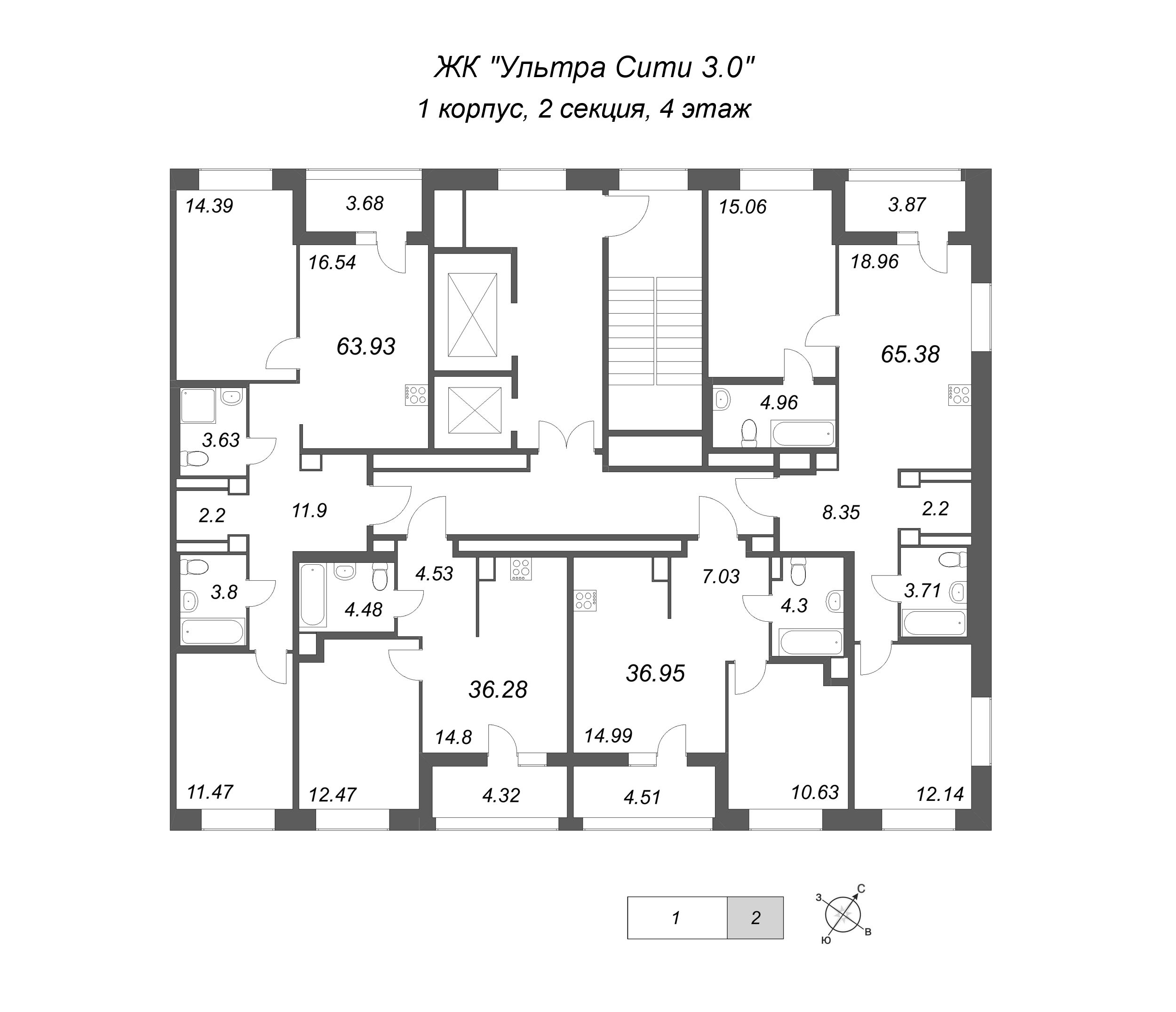1-комнатная квартира, 36.28 м² в ЖК "Ультра Сити 3.0" - планировка этажа