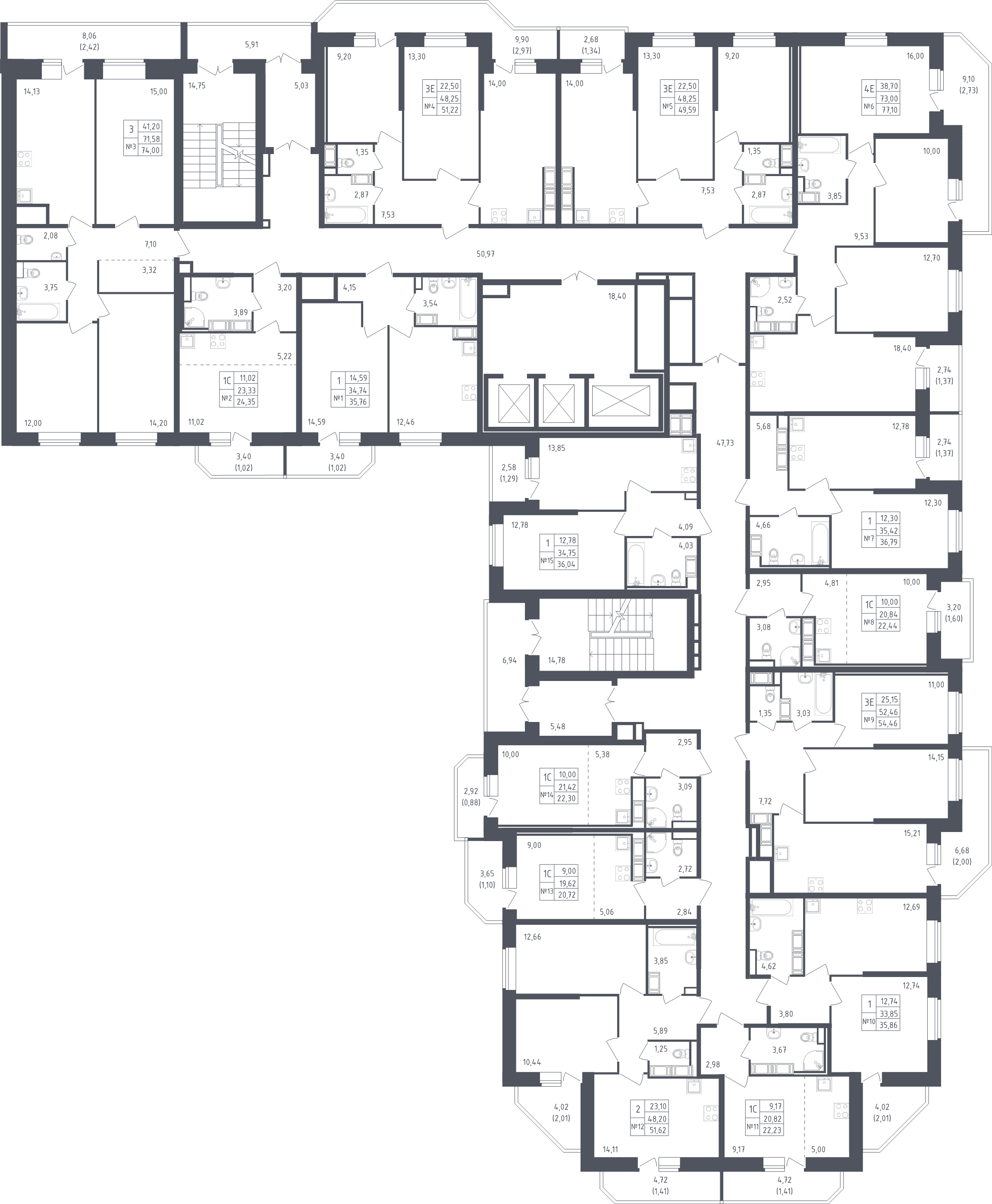 4-комнатная (Евро) квартира, 77.1 м² - планировка этажа