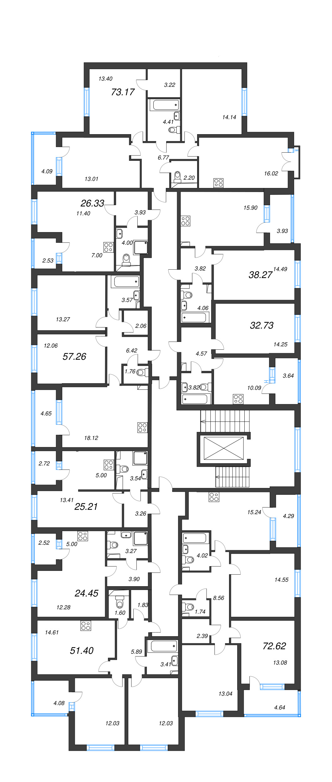 1-комнатная квартира, 32.73 м² в ЖК "Любоград" - планировка этажа