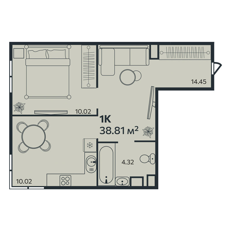 1-комнатная квартира, 38.81 м² в ЖК "Эдельвейс.Выборг" - планировка, фото №1