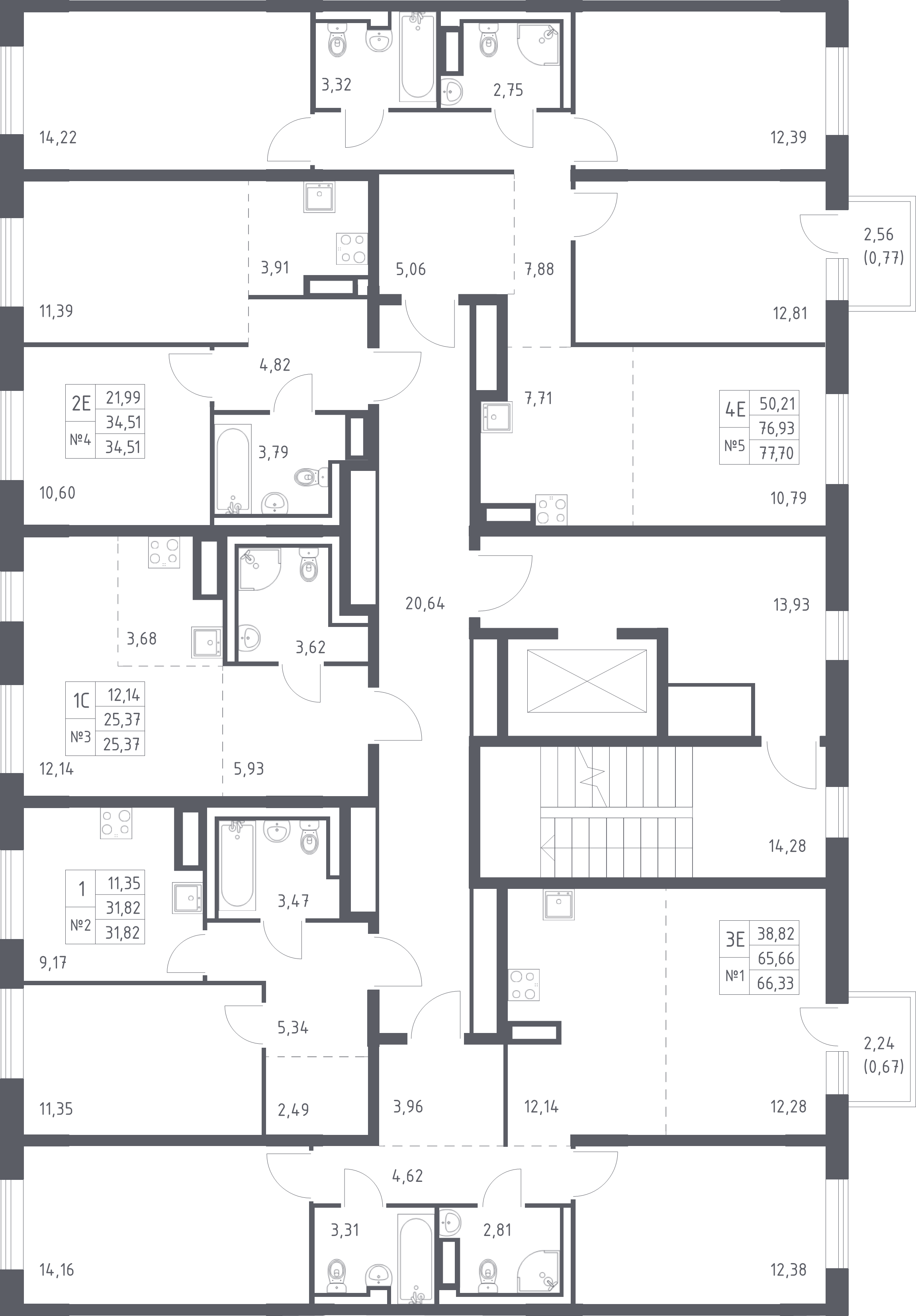 4-комнатная (Евро) квартира, 77.7 м² - планировка этажа