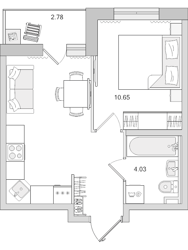 1-комнатная квартира, 34.55 м² в ЖК "Новые горизонты" - планировка, фото №1