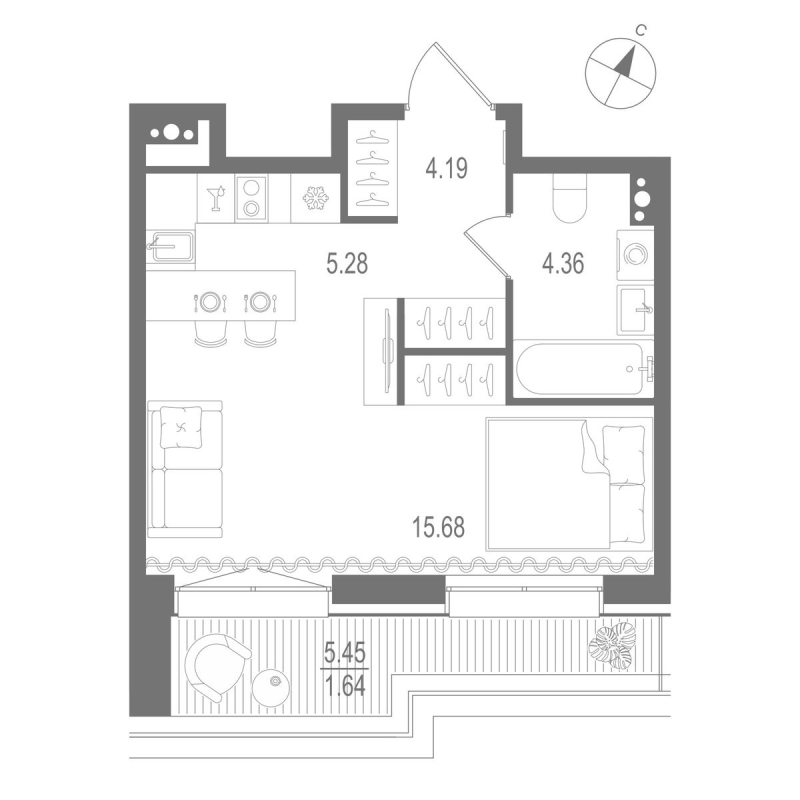 Квартира-студия, 31.15 м² - планировка, фото №1