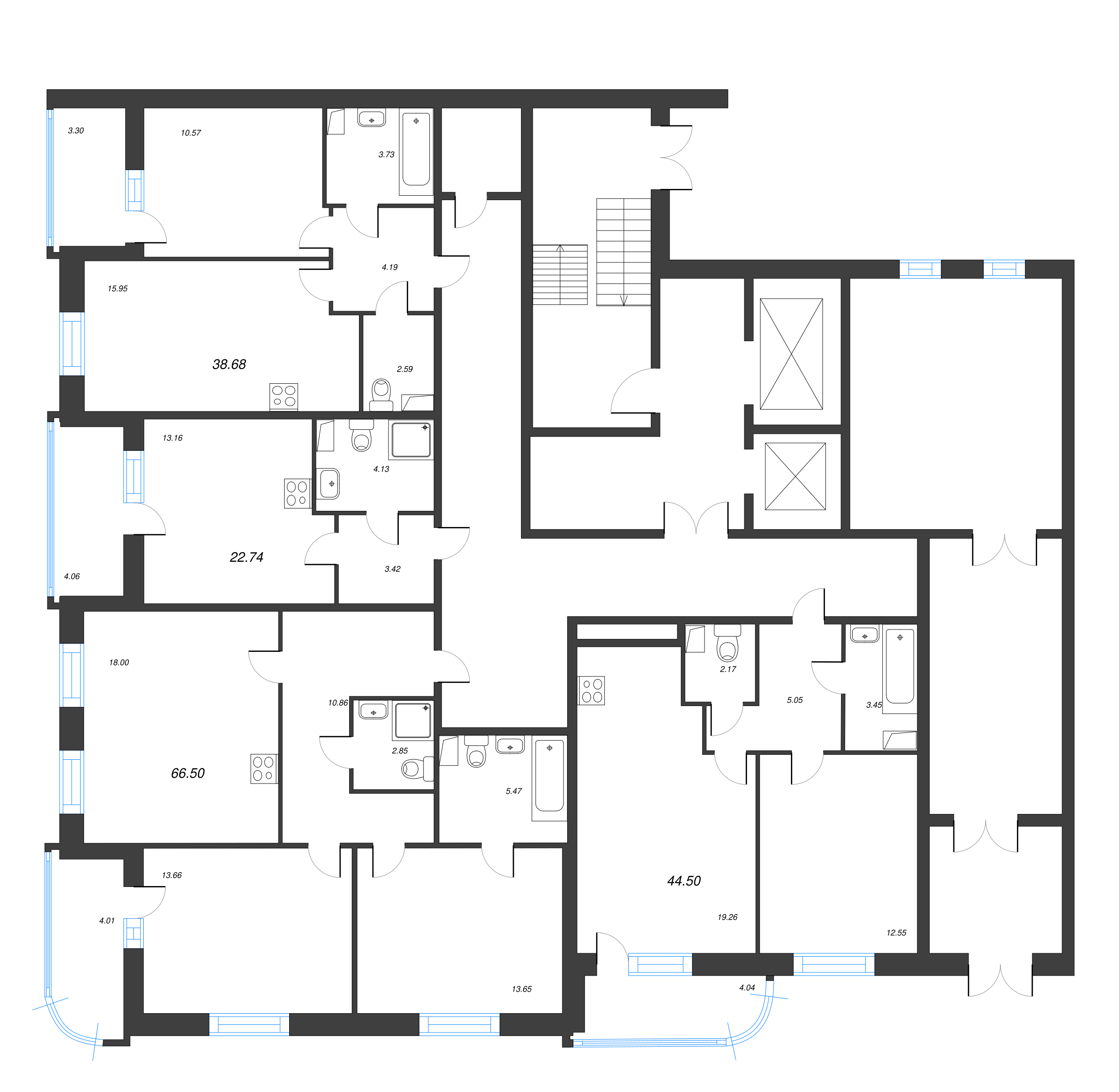 2-комнатная (Евро) квартира, 38.68 м² - планировка этажа