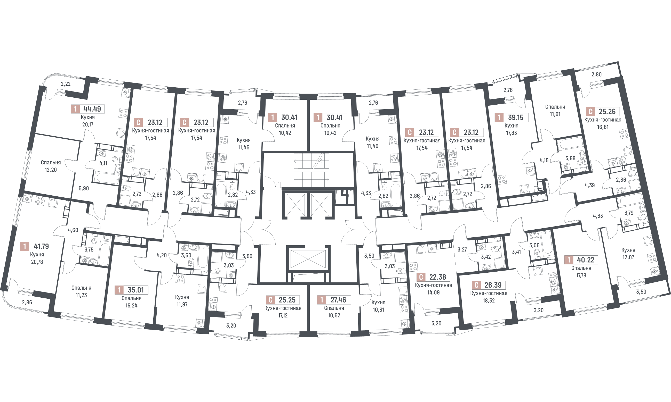 Квартира-студия, 23.12 м² в ЖК "Авиатор" - планировка этажа