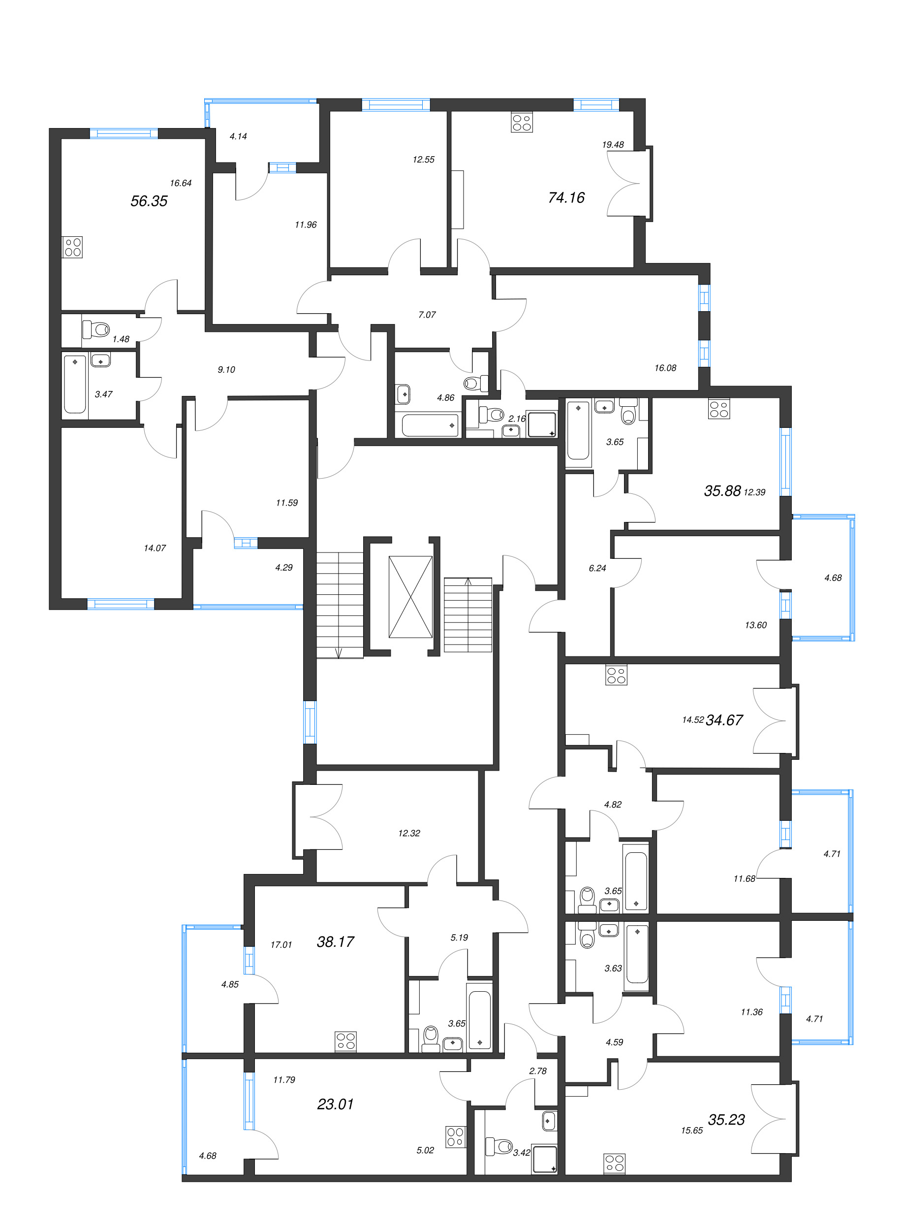 Квартира-студия, 23.01 м² - планировка этажа