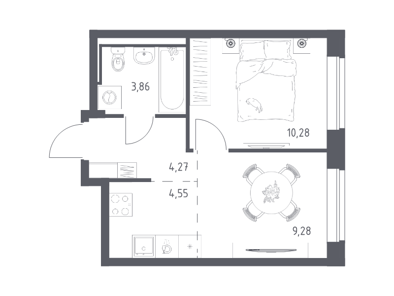1-комнатная квартира, 32.24 м² в ЖК "Живи! В Рыбацком" - планировка, фото №1