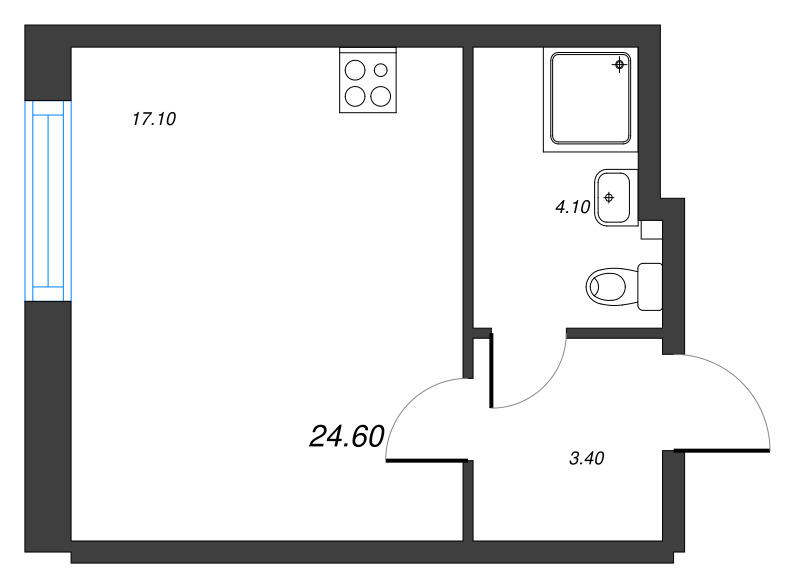 Квартира-студия, 24.6 м² в ЖК "Измайловский" - планировка, фото №1