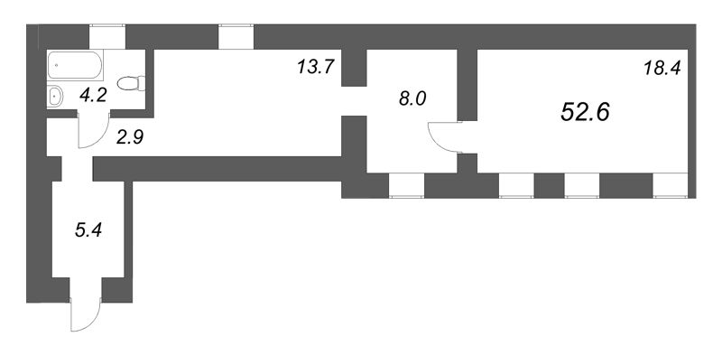 1-комнатная квартира, 52.6 м² в ЖК "Дом купца Злобина" - планировка, фото №1