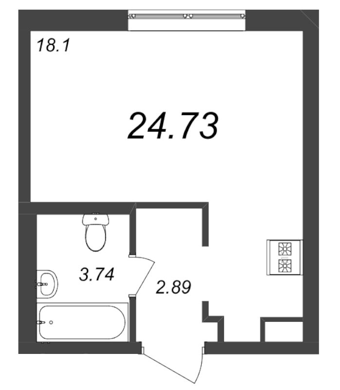 Квартира-студия, 24.6 м² - планировка, фото №1