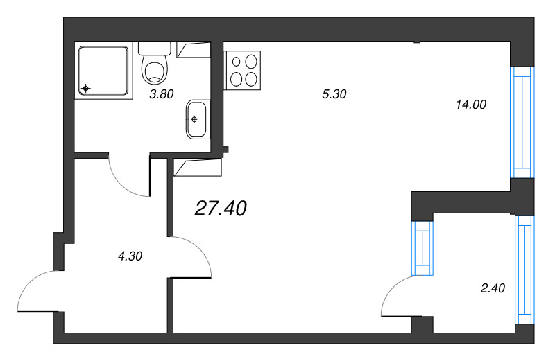 Квартира-студия, 27.4 м² в ЖК "Дубровский" - планировка, фото №1