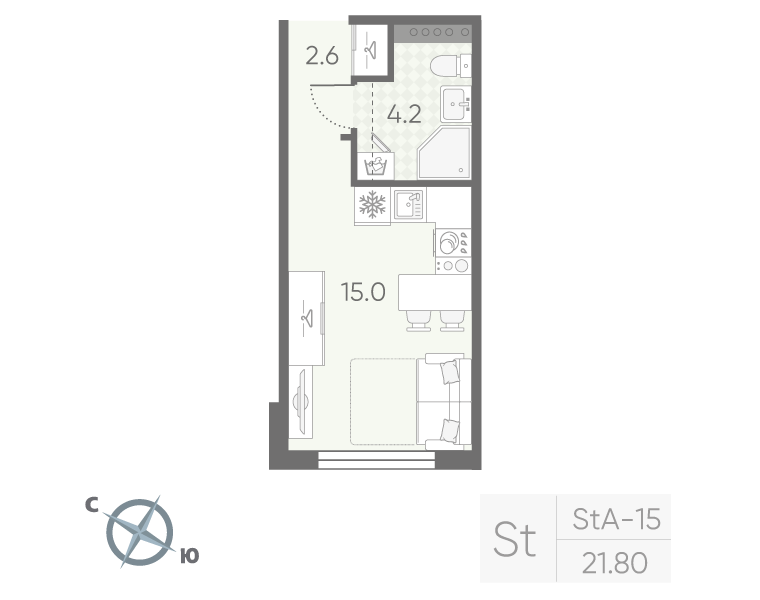 Квартира-студия, 21.8 м² в ЖК "Пулково Lake" - планировка, фото №1