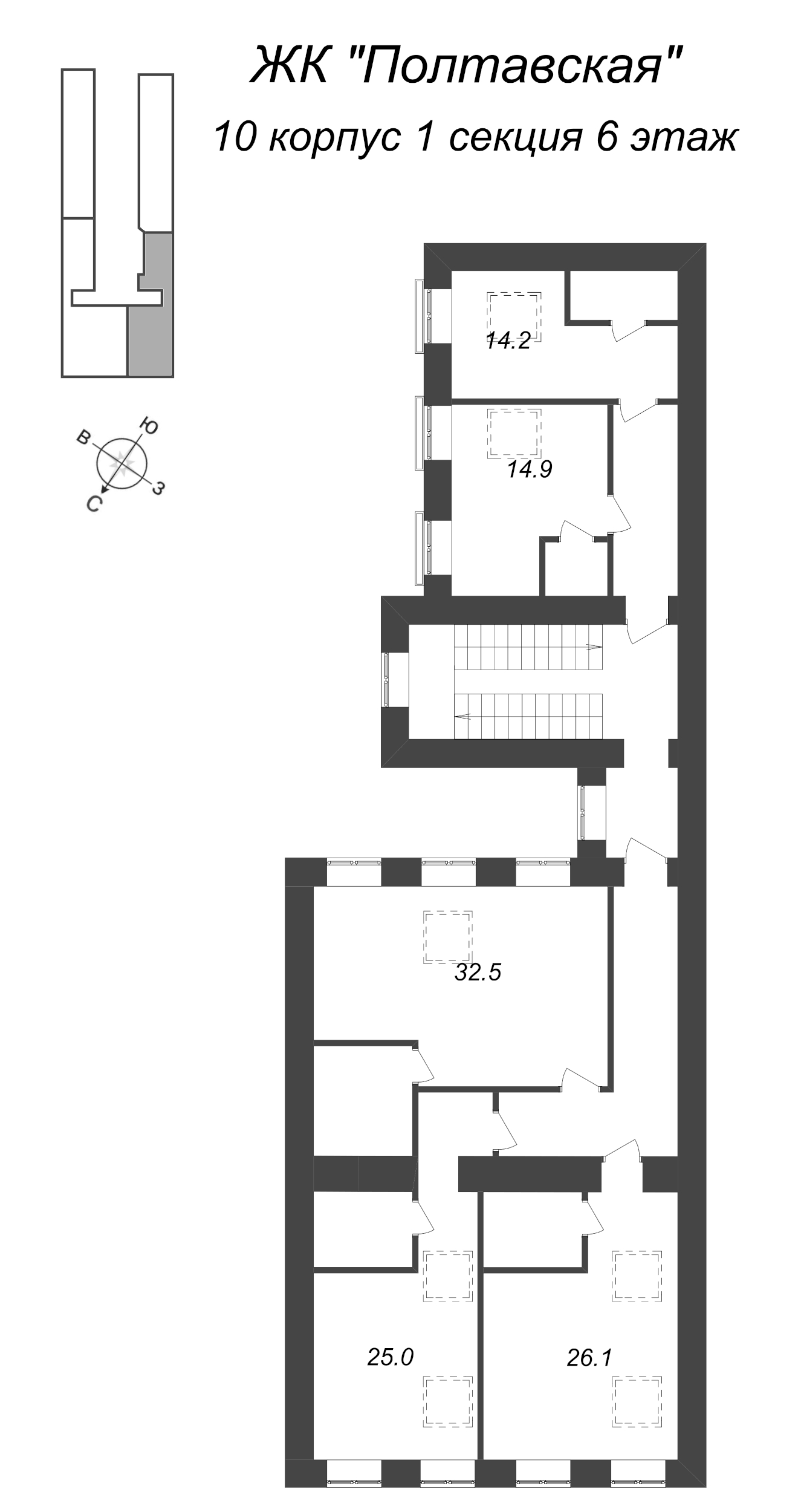 Квартира-студия, 26.8 м² в ЖК "Полтавская, д.10" - планировка этажа