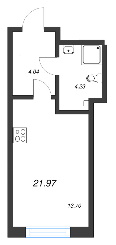 Квартира-студия, 21.97 м² - планировка, фото №1