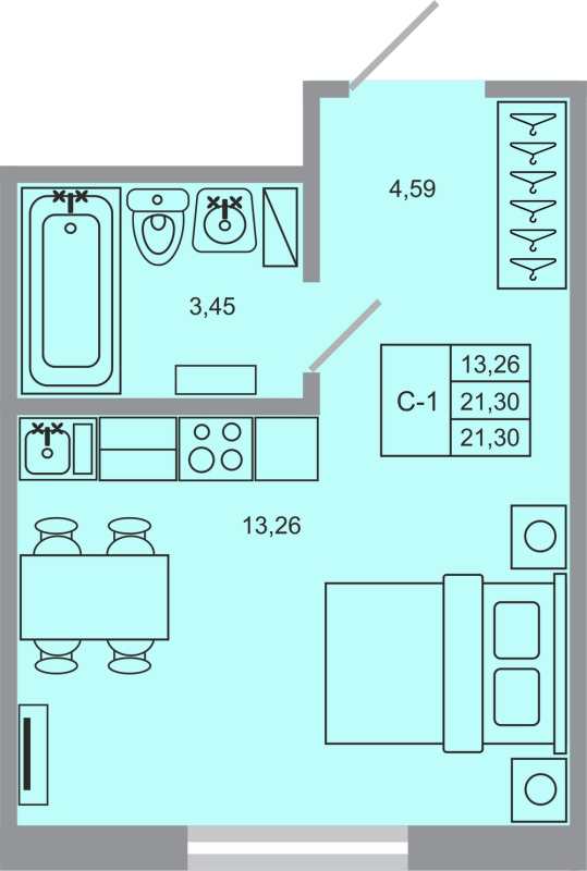 Квартира-студия, 21.3 м² - планировка, фото №1