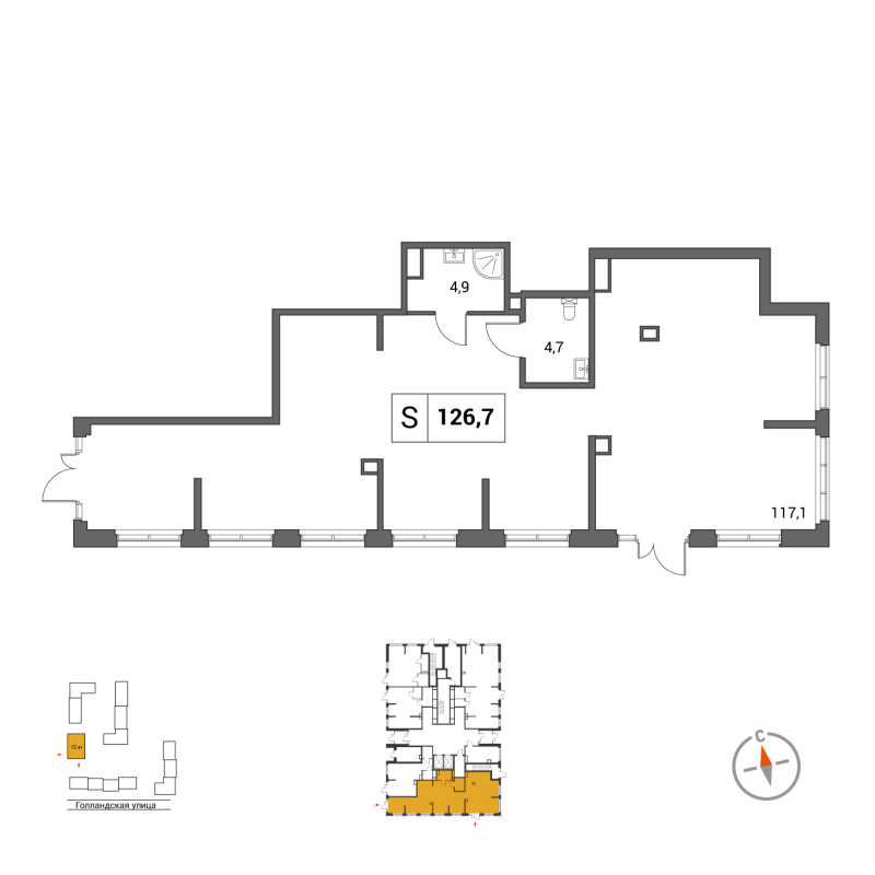 Помещение, 126.7 м² в ЖК "Янила Форест" - планировка, фото №1