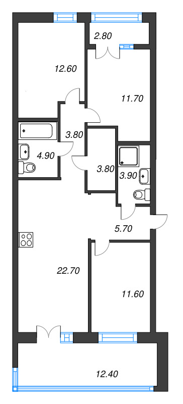 4-комнатная (Евро) квартира, 85.94 м² в ЖК "Новый Питер" - планировка, фото №1
