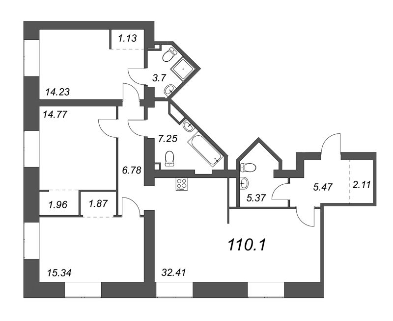4-комнатная (Евро) квартира, 119 м² - планировка, фото №1