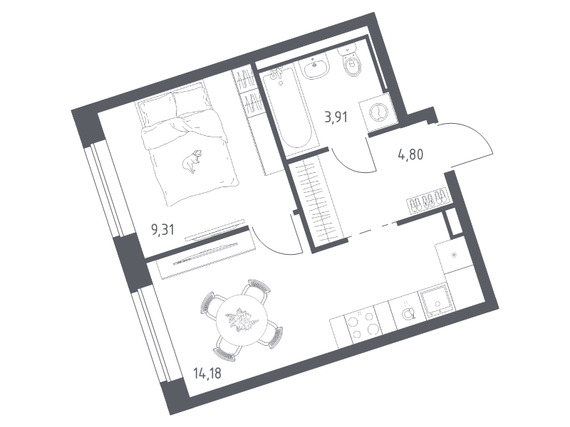 1-комнатная квартира, 32.2 м² в ЖК "Живи! В Рыбацком" - планировка, фото №1