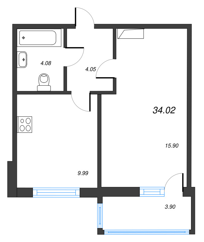 1-комнатная квартира, 34.02 м² в ЖК "Полис ЛАВрики" - планировка, фото №1