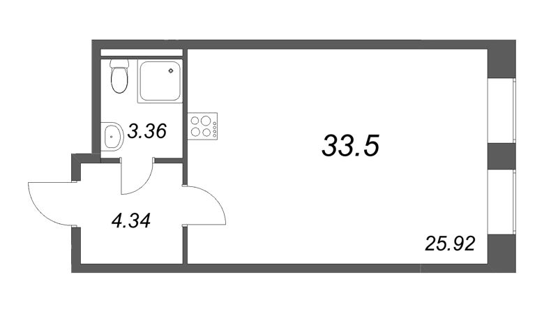 Квартира-студия, 34 м² в ЖК "VEREN VILLAGE стрельна" - планировка, фото №1