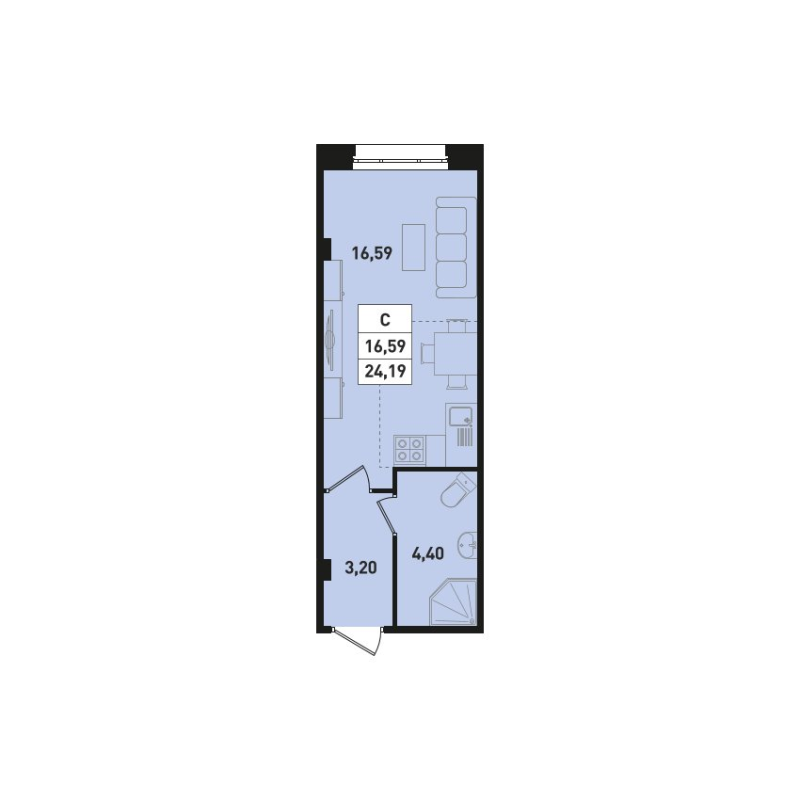 Квартира-студия, 23.8 м² - планировка, фото №1