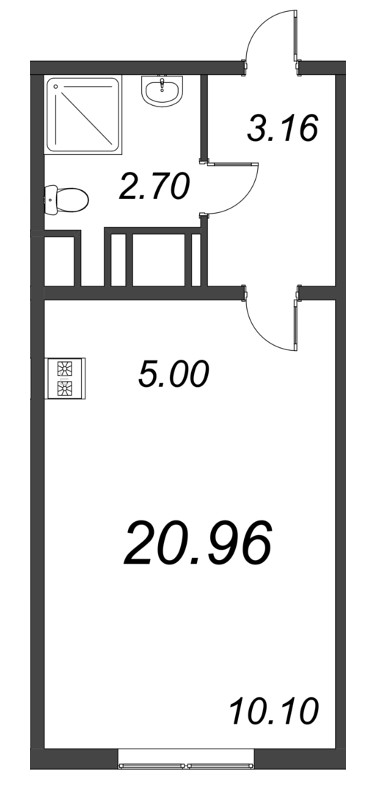 Квартира-студия, 20.96 м² в ЖК "Ручьи" - планировка, фото №1