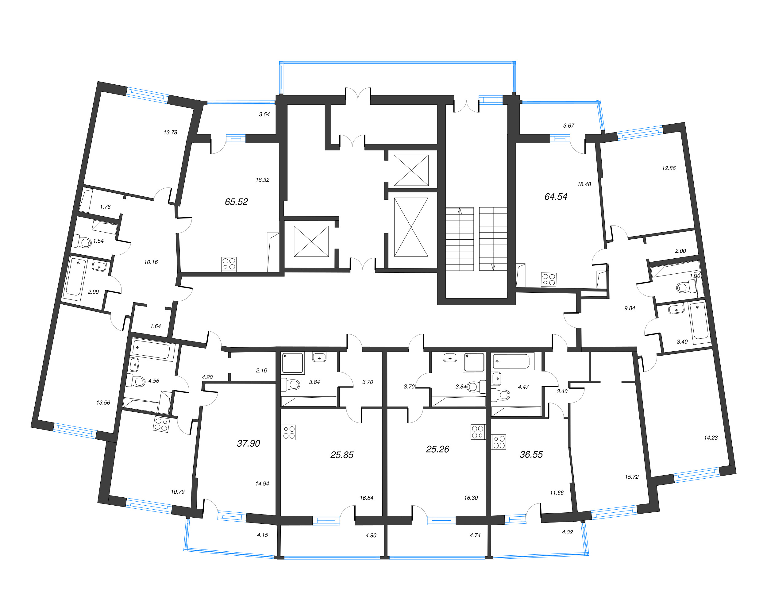 1-комнатная квартира, 37.9 м² в ЖК "Дом Левитан" - планировка этажа