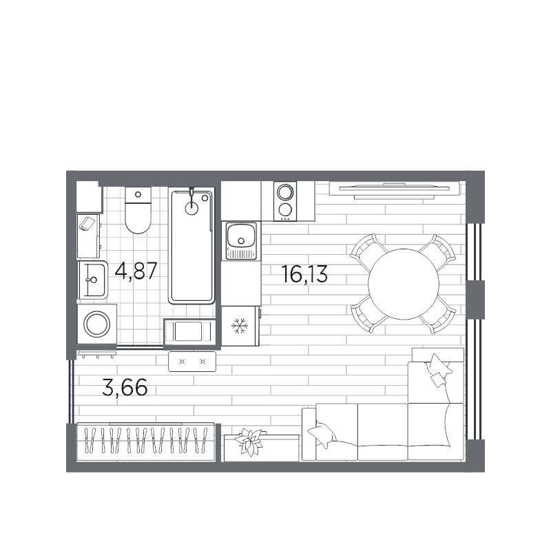 Квартира-студия, 24.66 м² в ЖК "PLUS Пулковский" - планировка, фото №1