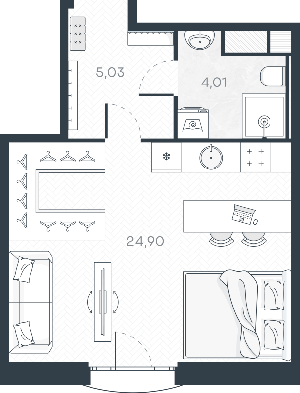 Квартира-студия, 34.64 м² в ЖК "MONODOM-ART" - планировка, фото №1
