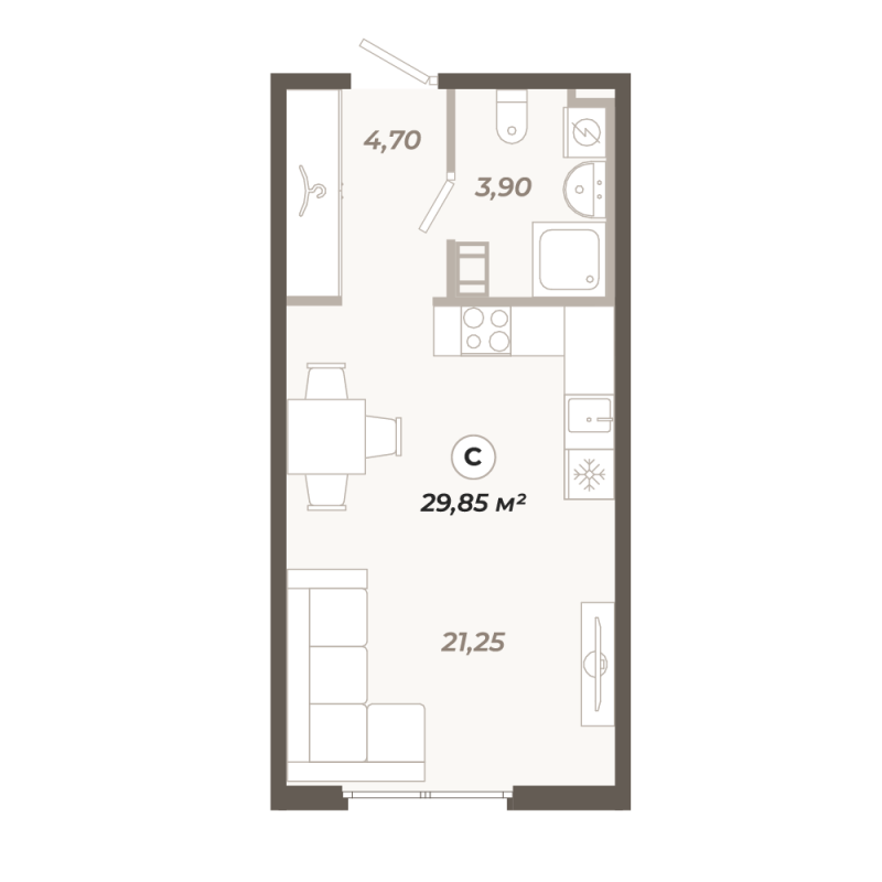 Квартира-студия, 29.85 м² в ЖК "Знатный" - планировка, фото №1