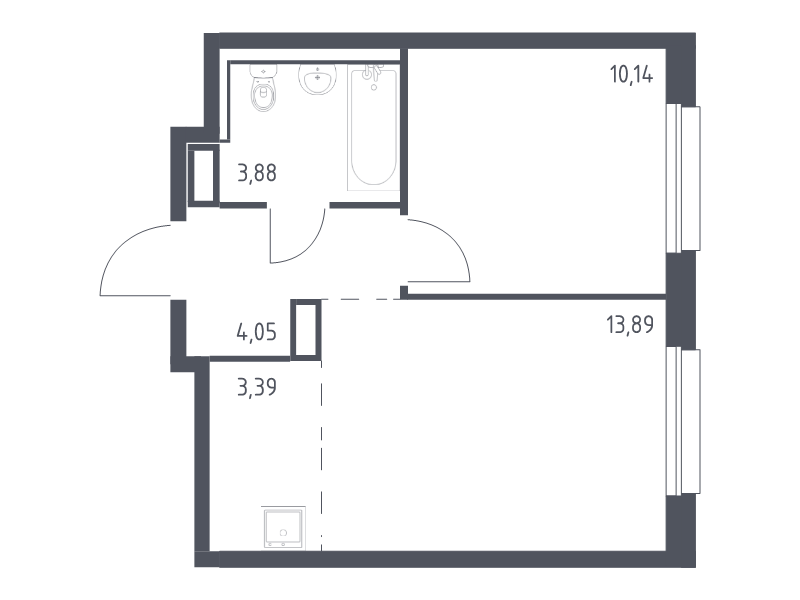 2-комнатная (Евро) квартира, 35.35 м² в ЖК "Новые Лаврики" - планировка, фото №1