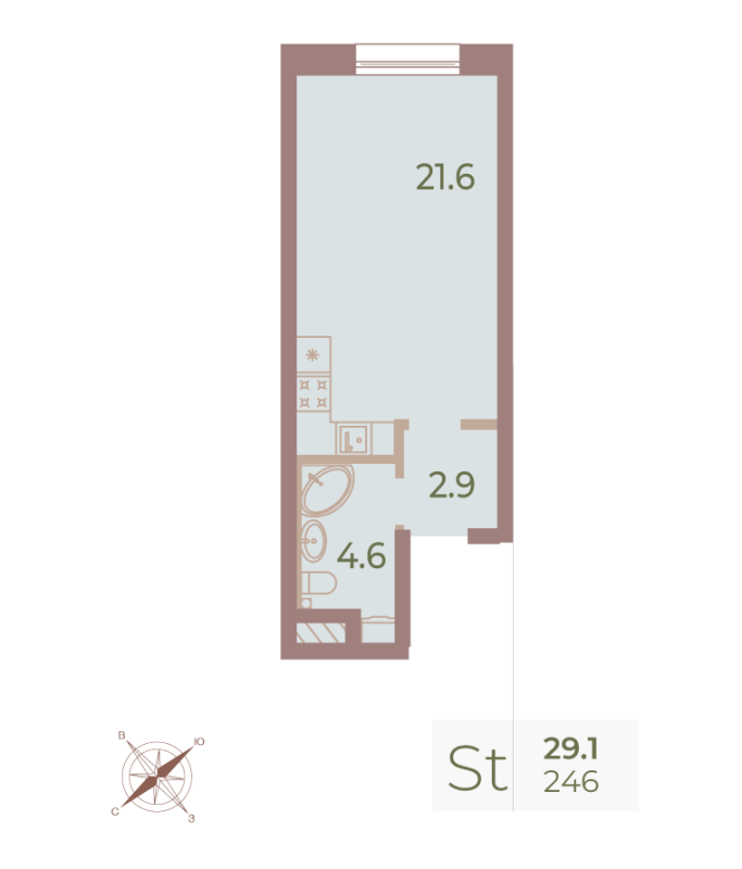 Квартира-студия, 29 м² в ЖК "Neva Haus" - планировка, фото №1