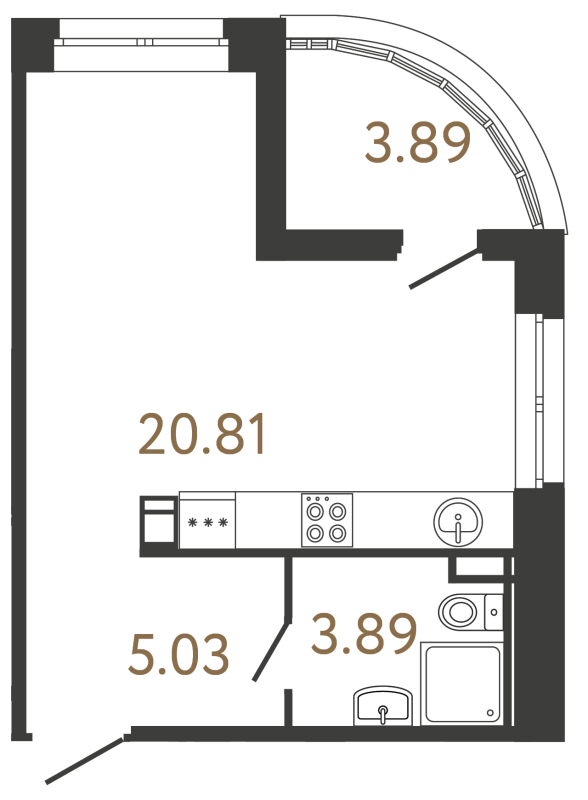 Квартира-студия, 29.51 м² в ЖК "Ультра Сити 3.0" - планировка, фото №1