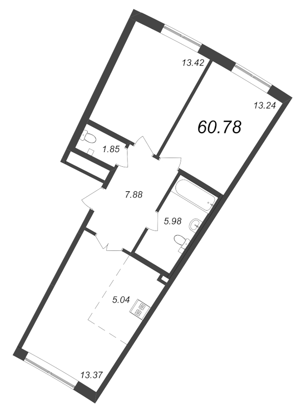 3-комнатная (Евро) квартира, 60.78 м² - планировка, фото №1